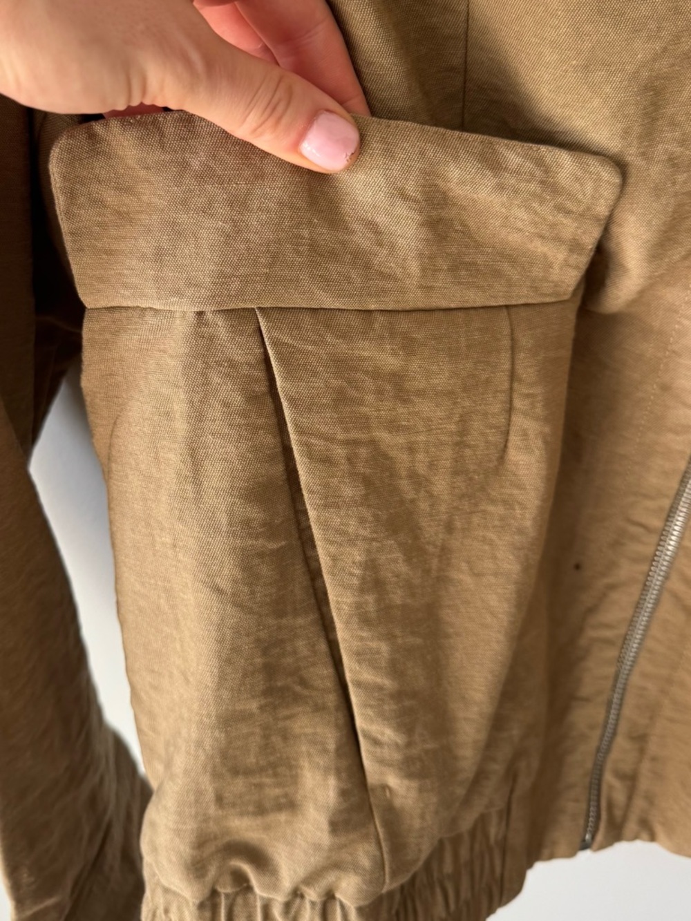 Zara Men's Lightweight Zip-Up Bomber Jacket, Khaki - Picture 12 of 13